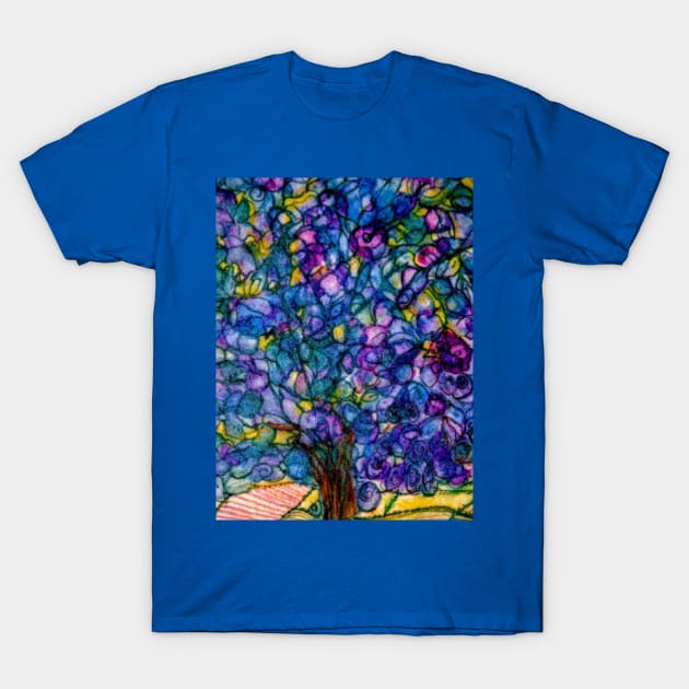 Stained Glass Purple Tree on a Hill T-Shirt by Oddly Cobbled